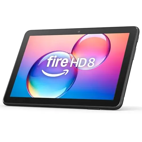 Amazon Fire HD 8 tablet showing a video on its compact 8-inch screen