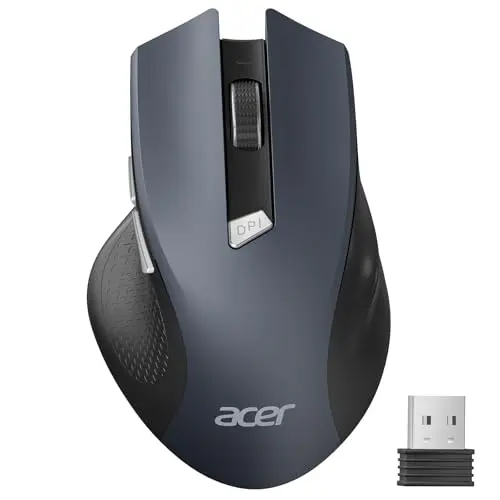 Acer OMR266 black wireless mouse with a simple, ergonomic design for medium to large hands.
